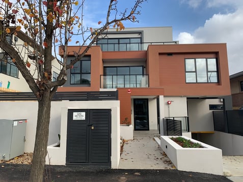 Camberwell building facade with basement entrance and a tree in front.